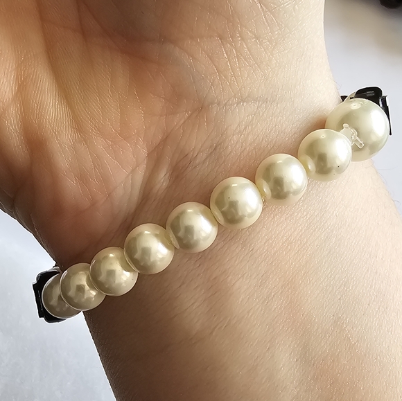 Handmade "Tea Time" bracelet beaded pearl pearlcore word gossip - Picture 11 of 13